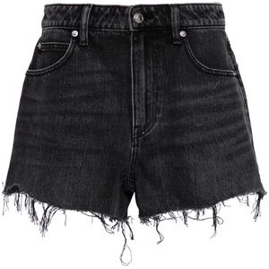 Black Denim Frayed Hem Women's Shorts